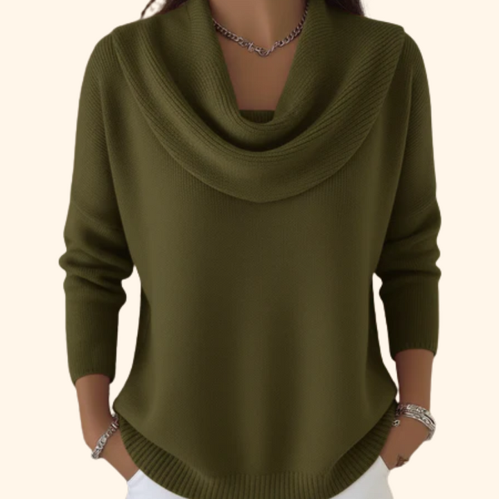 MONIKA | Sweter z drapowanym kołnierzem